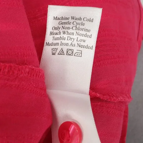 Coldwater Creek Top Plus 2X Pink Textured Cotton Blouse Roll Tab Sleeve Career - Picture 13 of 14